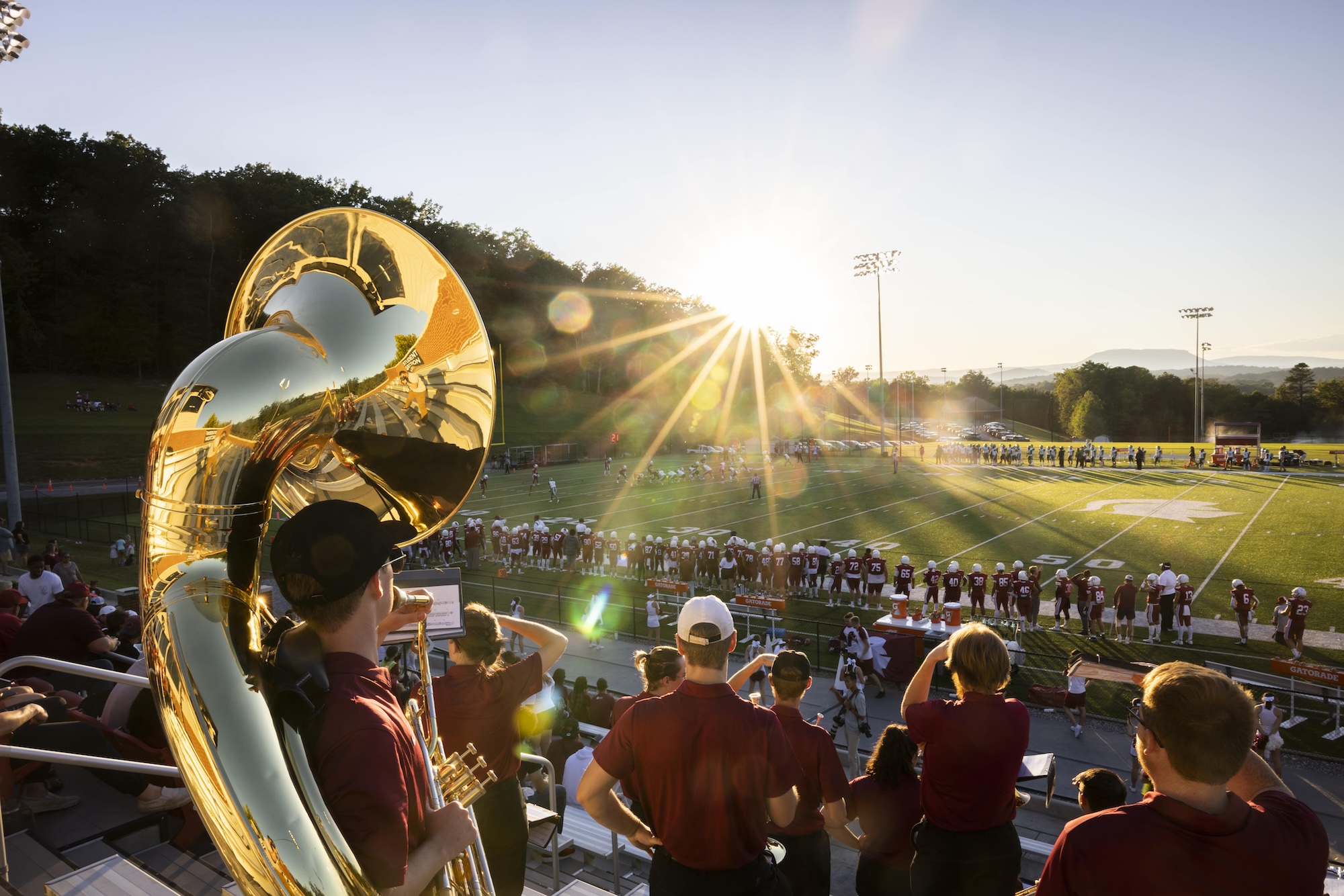 Student playing in pep band.