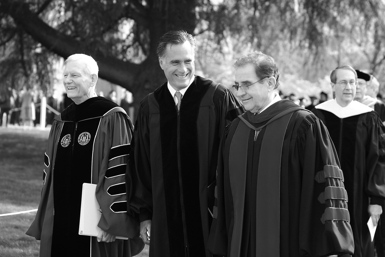 Governor Mitt Romney walking with President Wilcox and [TBD] in 2013