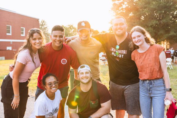 Students at campus barbeque