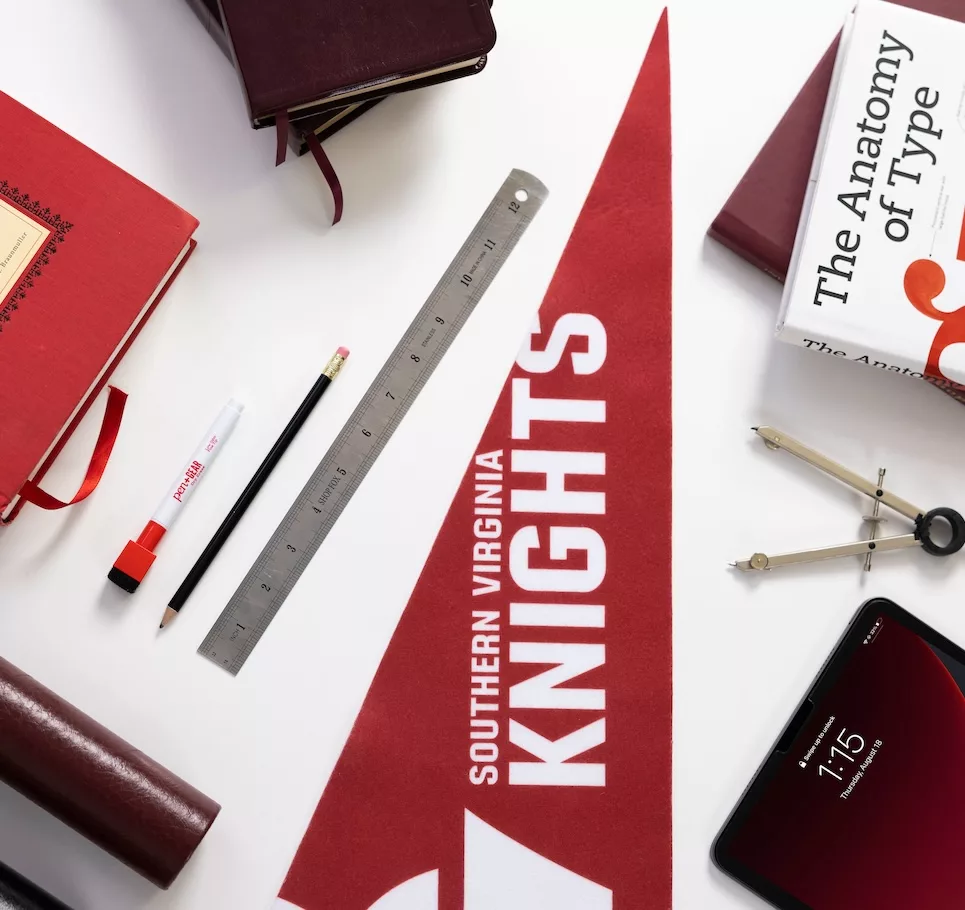 Variety of Knight gear, books, and school supplies.