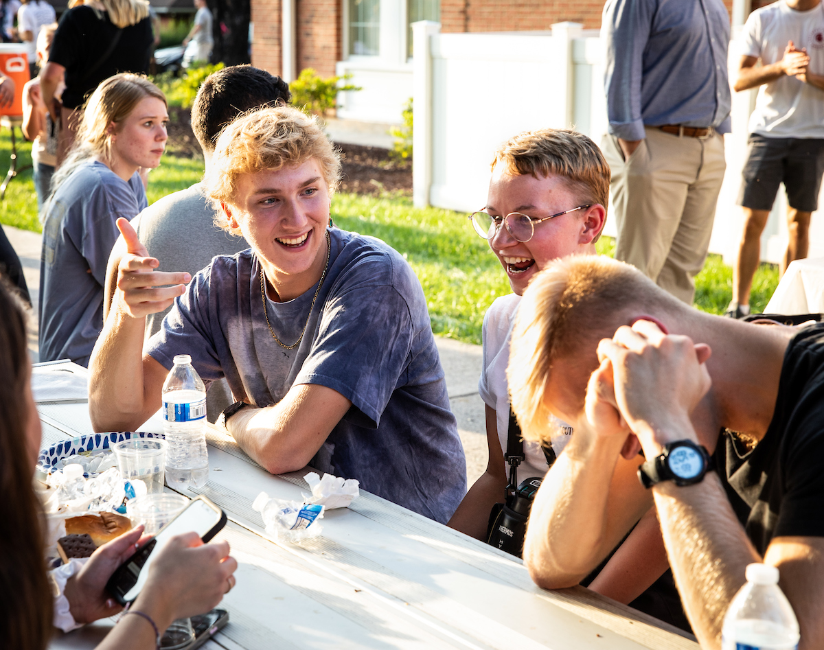 Students at institute BBQ.