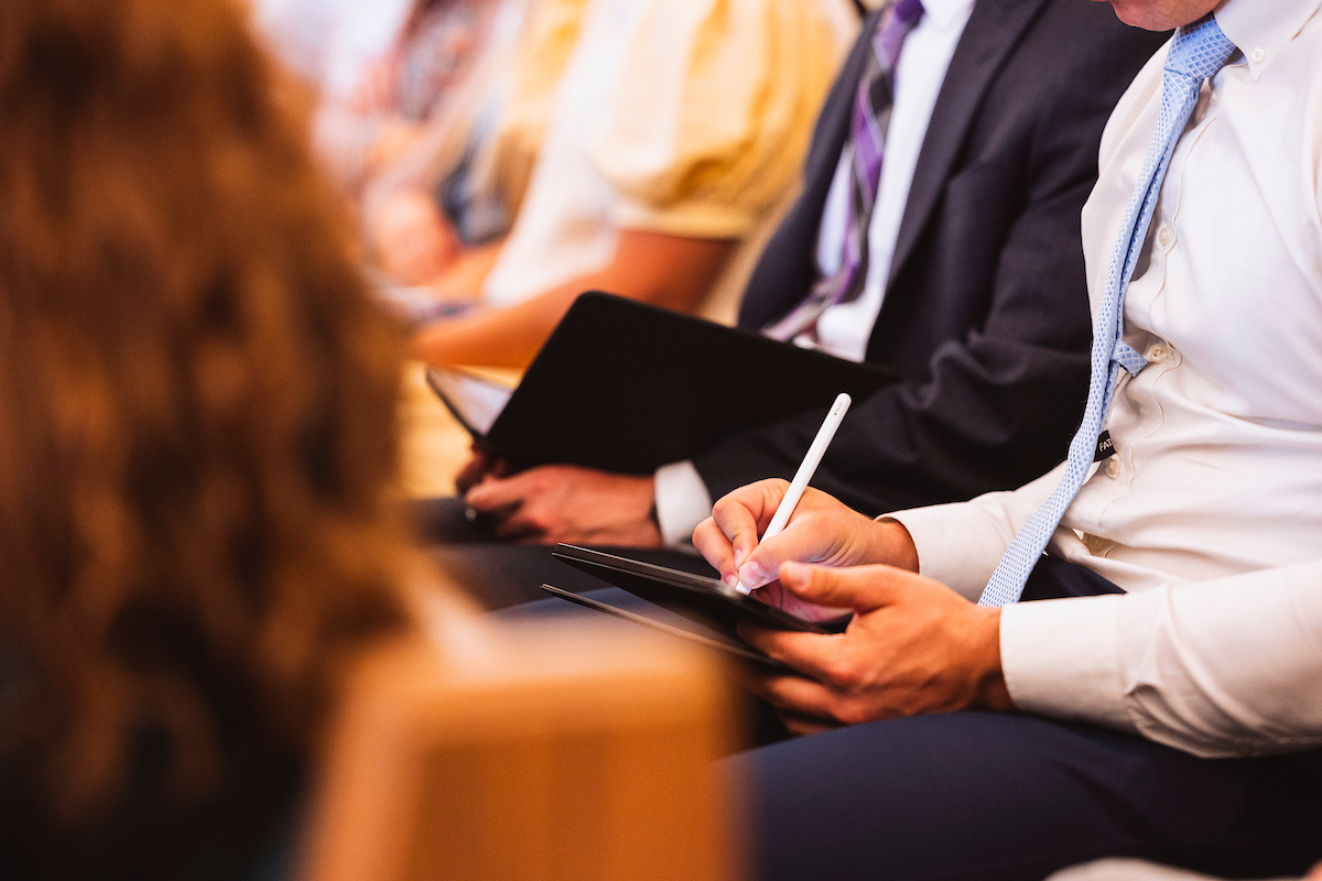 Taking notes in church.